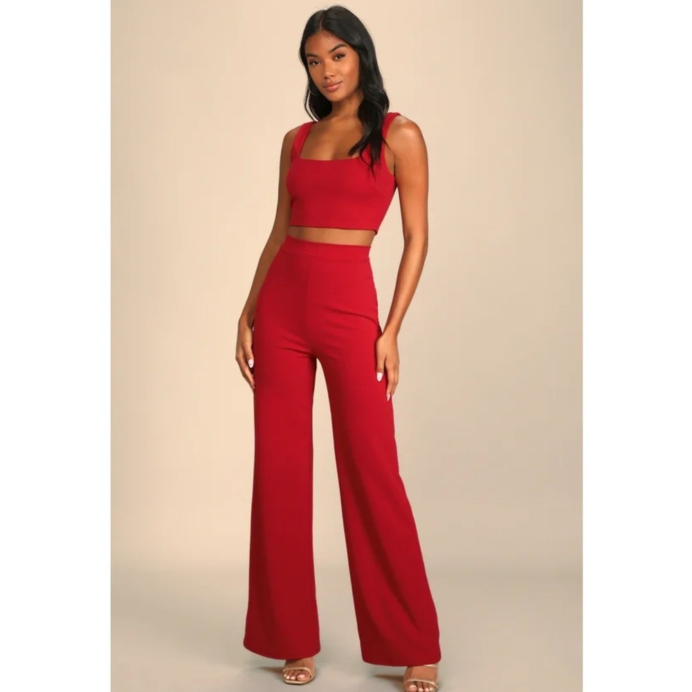 Lulu's Red Wide-Leg Pantsuit